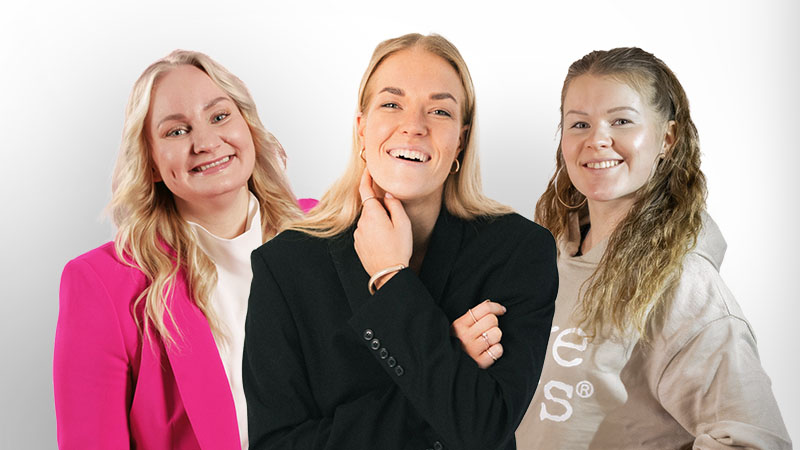 Laura, Tytti and Anniina in a group picture. White background